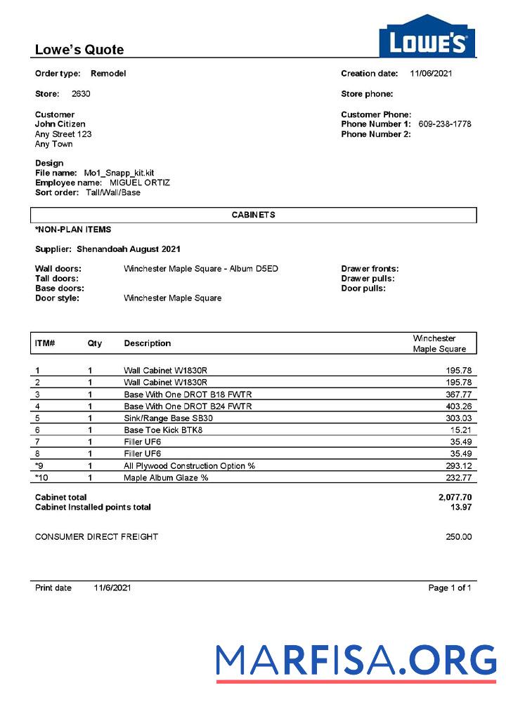 Downloadable USA Lowe’s invoice template
